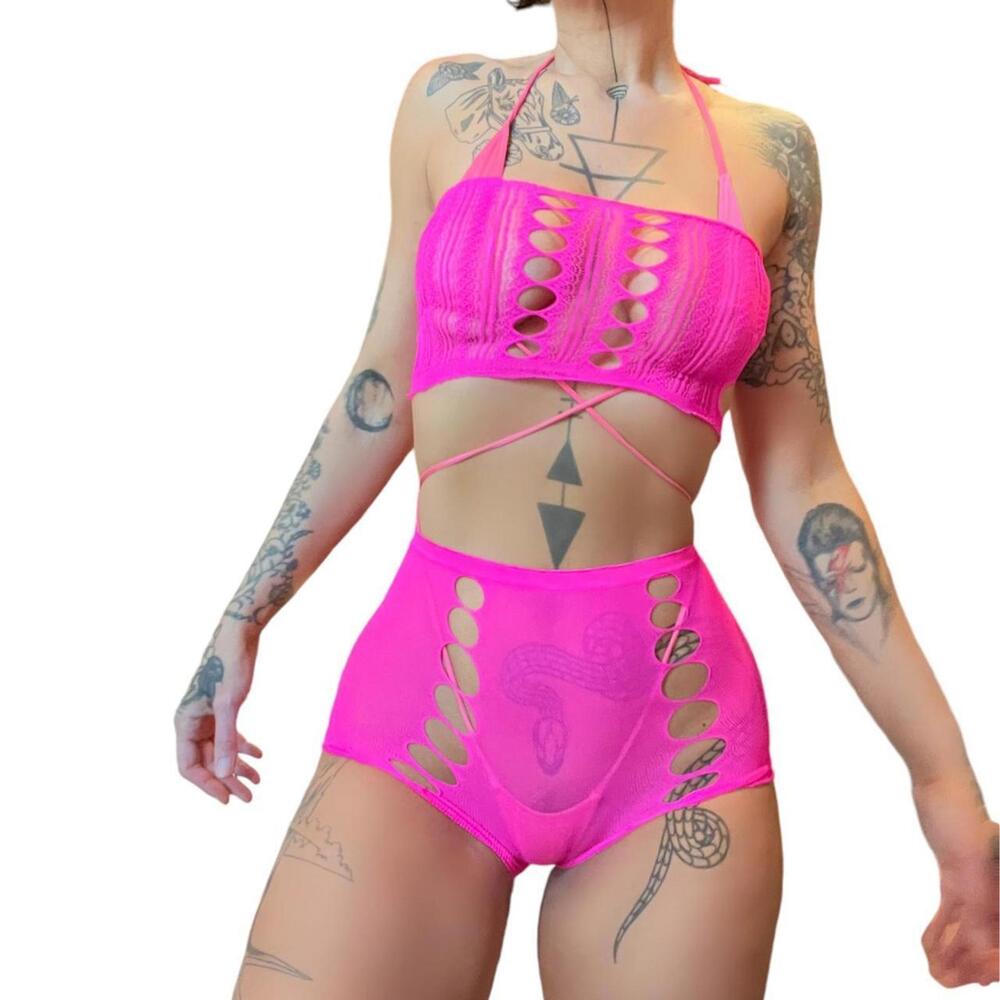 HOT PINK Mesh Short Set - EXOTIC DANCEWEAR
